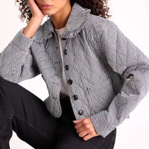 Ilona Black and White Gingham Quilted Collared Jacket Lulus - SMALL ONLY